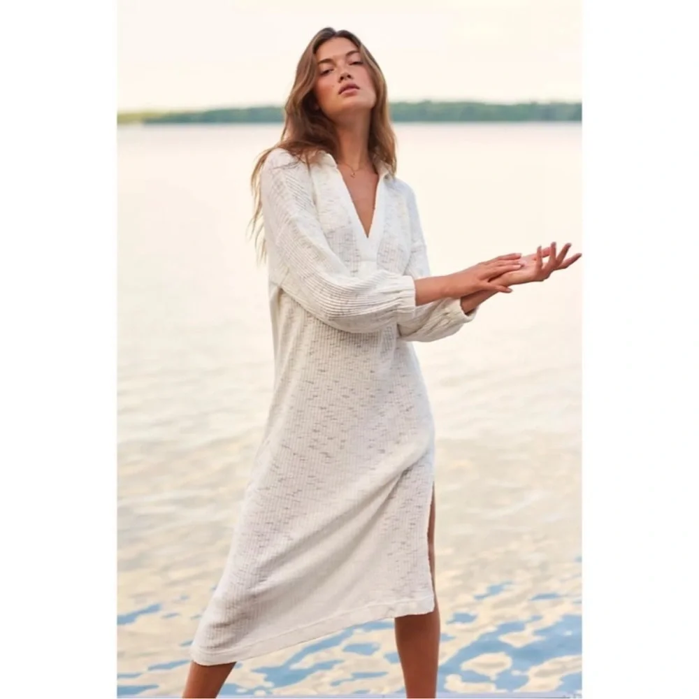 Free People Beach Pacific Maxi Dress Knit Sweater White Womens Size M